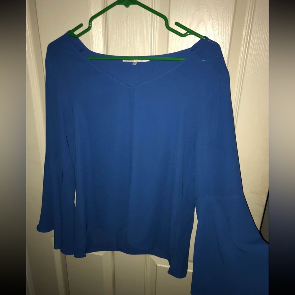 Blue along sleeve blouse bell-sleeve